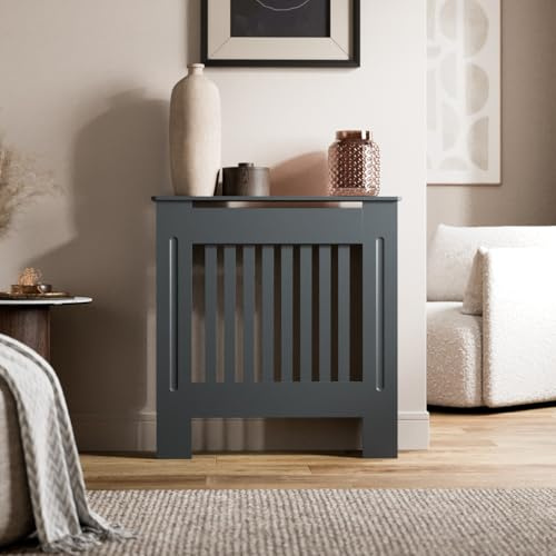 RADIANT LIVING Radiator Cover Vertical Slat Design, Modern Anthracite Grey MDF Radiator Cabinet for Living Room & Bedroom, Small 78 x 81.5 x 19cm