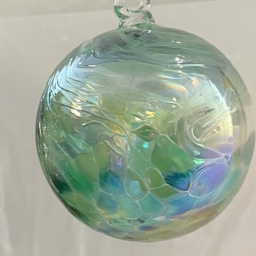 Oberstdorfer Glashütte Kugel zum hängen Bunte Glaskugel zum aufhängen Ornament grün klar Fensternkugel mundgeblasenes Kristallglas Ø ca. 10 cm