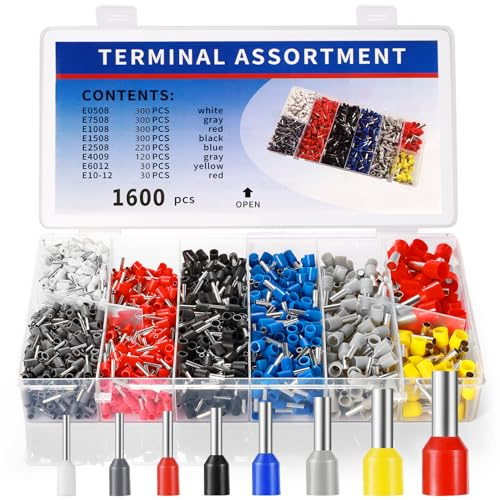 Ysimple 1600 Pezzi Puntalini Doppi 0.5-10mm², 8 Tipi Puntalini Elettrici Doppia Set, Puntalini Elettrici a Crimpare, Terminali a Crimpare Doppi Entrata,Crimpare per Cavi Elettrici
