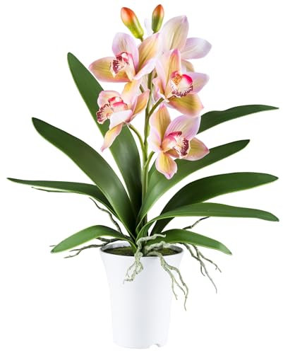 Gasper künstliche Orchidee Cymbidie REAL Touch H. 55cm rosa in weißem Topf