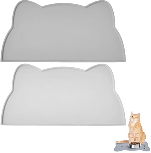 Napfunterlage Silikon Katzen Wasserdichte Futtermatte Katzenform Haustierfutter Fressnapf Matte Haustier Fütterung für Katzen und Kleine Hunde 2 Stück