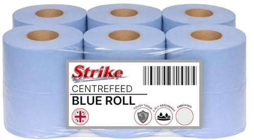 Strike Blue Centre Feed Rolls Embossed 2ply Wiper Paper Towel 50M p/Rolls 6 Per Pack Cleaning Household (6 Rolls)
