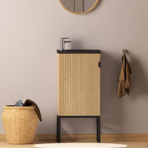 MOB-IN Ensemble Meuble Lave-Mains sur Pieds chêne + Robinet Studio