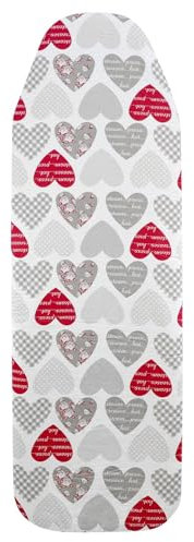 GEEZY Ironing Board Cover 122 x 38 cm - Red Heart Design - Thick Double Layer, Heat Reflective & Scorch Resistant, Elasticated for Secure Fit, Fits Most Standard Boards, Machine Washable