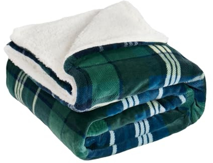 OHS Sofa Decken Fleece, kariert, Überwürfe mit Sherpa-Rückseite, ultraweich, warm, grün, Überwürfe für Bett, Weihnachtsdecke, Wohnzimmer, Schlafzimmer, Plaid Decke für Sofa Grün 130 x 160 cm