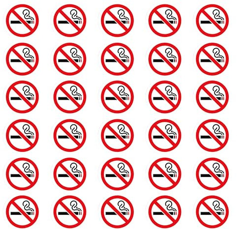 Pegatinas de prohibición de fumar, 30 unidades, cartel de prohibido fumar, diámetro de 7,62 cm, pegatinas para no fumadores con protección UV, señal de advertencia para interior y exterior, cartel de
