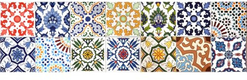 14 Mattonelle in Ceramica Smaltata - Miste - 20x20 cm spessore 0,6 cm - Mattonelle Tunisine realizzate con Serigrafia Artigianale - Adatte a rivestimento