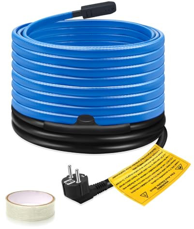 Ci-Fotto - Cavo riscaldante autoregolante per tubi di protezione antigelo, 8 m, con termostato integrato per la protezione di tubi dell'acqua, tubi di casa in metallo/plastica, grondaie, tubi (17 W/M)