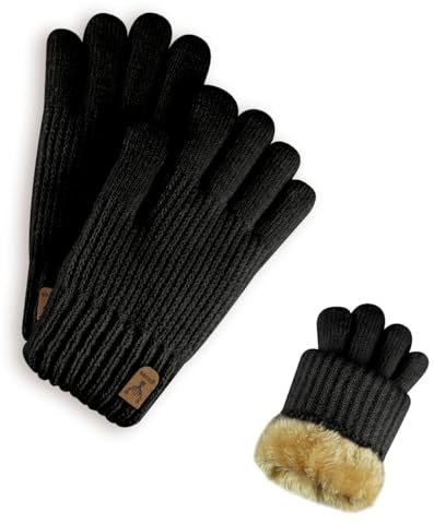 Suevut Thermohandschuhe Winter Herren, Touchscreen Handschuhe Winter Damen, Strickhandschuhe Wollhandschuhe Herren, Laufhandschuhe, für Indoor-Outdoor-Sport (Schwarz, 01)