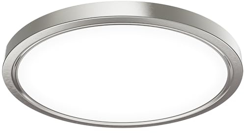 OUILA Unterputz LED Deckenleuchte Flach Rund - Ø30CM Deckenlampe Gebürstetes Nickel 24W 4000K 2600LM IP44 Wasserdichte Badezimmer lampe, Küchenlampe Neutralweiß für Küche Bad Schlafzimmer Flur Keller