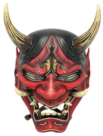 Funwetrike Japanische Samurai Geistermaske, Halloween Maske, Vollgesichtsmaske, Horror Dämon Cosplay Geistermaske für Halloween Party