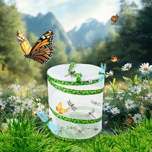 Butterfly Growing Kit- Pop Up Foldable Butterfly Habitat Cage -7.8 x 11 Tall - Clear Mesh Enclosure Terrarium