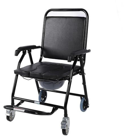 Sedia Doccia con Ruote, Sedia a Rotelle Doccia Pieghevole Leggera con Sedia Toilette Mobile Comodino con Imbottitura Morbida e Ispessita per Anziani e Disabili