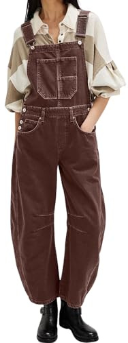 loveimgs Tuta da donna Y2k Baggy Barrel Jeans Tuta a gamba larga Denim Pantaloni Salopette Tuta Boyfriend Patchwork Jeans, Cioccolato, Small