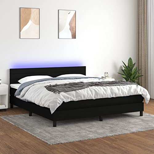 KOIECETA Boxspringbett mit Matratze LED Doppelbett Bett Polsterbett Bettgestell Bettrahmen Lattenrost Schlafzimmerbett Hotelbett Schwarz 180x200 cm Stoff
