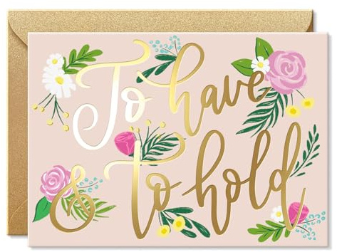 SWEETZER & ORANGE Wedding Greeting Card – Gold Foil Detailing Thick Stock Luxury Card – Modern Wedding with Gold Kraft Envelope & Sticker – Perfect for Weddings & Engagements
