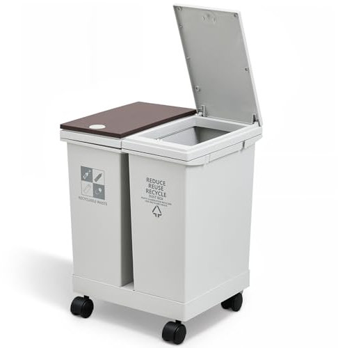 Warmiehomy Recycling Bins 24L Double Compartments Bin Kitchen Trash Can with Lids Detachable Rubbish Bin with Wheels Press Dry Wet Separation Waste Bin for Living Room, Bathroom,34x28x43cm