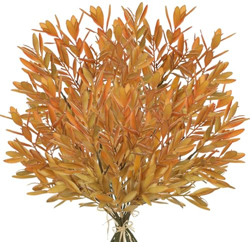 Briful 5 PCS Autumn Leaf Stems Artificial Olive Leaves Branches - 14.6 Faux Olive Leaf Bush Rustic Orange Fake Plants for Floral Arrangements Autumn Decorations, Thanksgiving Centerpieces