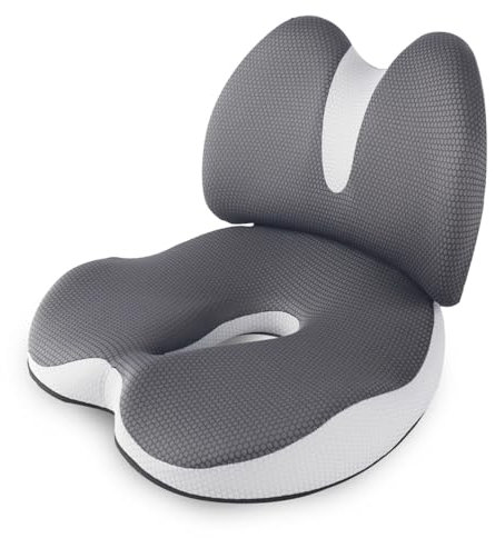 Memory Foam Lendenwirbelstützkissen und Sitzkissen Set - Hüft- und Taillenschutz - Abnehmbarer Reißverschluss - Atmungsaktiv - Anti Stress - Verbessern Sie den Sitzkomfort - Stuhlrückenkissen