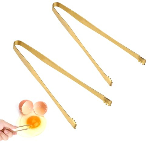 BOXOB 2 St Ägg Chalaza Remover Tång, 15,2 cm Tanddesign Äggskalsfragmentborttagningstång Rostfritt Stål Nödvändigt Köksredskap för Matlagning Kockar och Bagare Present (Guld)