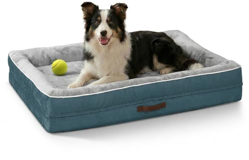 Upvilla Orthopädisches Hundebett Grosse Hunde, Hundekorb Waschbar mit Eierförmiger Kistenschaum，Wasserdicht Hundesofa mit rutschfeste Unterseite und Vierseitiges Kissen (Blau, L91xB61xH18cm)