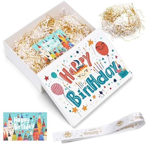 Geschenkbox Geburtstag, 25 x 18 x 8,5cm, Schleifen Grußkarten Raffia