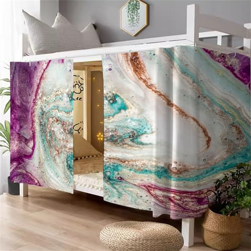 FANSU Etagenbett Vorhang, Marmor Stil Bettvorhang Hochbett Etagenbett Blackout Staubdicht Privatsphäre Bett Vorhang Vorhänge Moskitonetz für Schlafzimmer Kinderzimmer (Grün + Violett,Top)