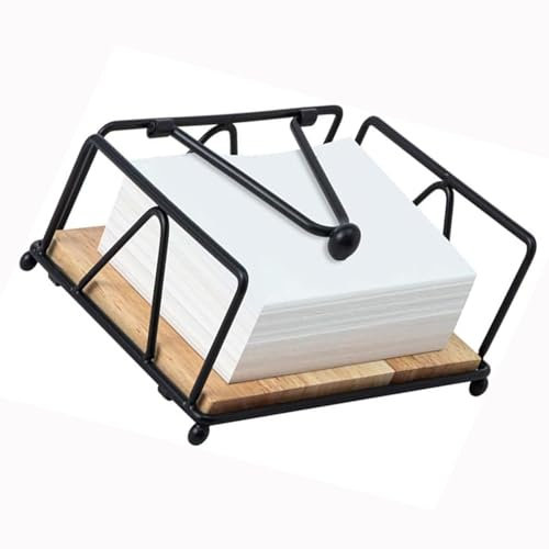 BOBOZHONG Metal Napkin Holder,Napkin Holder with Wooden Base for Table,Metal Black Napkin Holder with Weighted for Dining Table,Napkin Rack for Kitchen Restaurant Bar