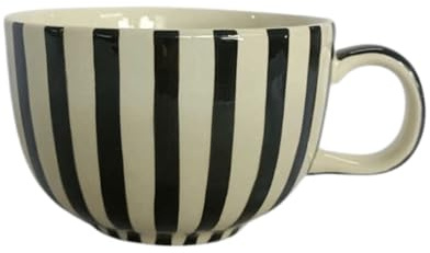 B2SEE Große Kaffeetasse aus Keramik, 500 ml, Schwarz-Weiß Polka Dots, Handgefertigt (schwarz weisse senkrechte Streifen)