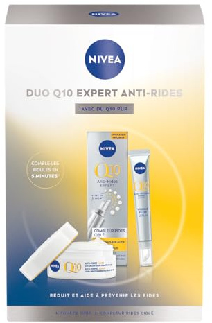 NIVEA - Coffret Soin Visage Anti-Âge Q10 Expert anti-rides - Combleur de Rides Ciblé (15 ml) + Soin de Jour Anti-Rides & Fermeté (50 ml) - Q10 Pur & Créatine - Tous Types de Peaux