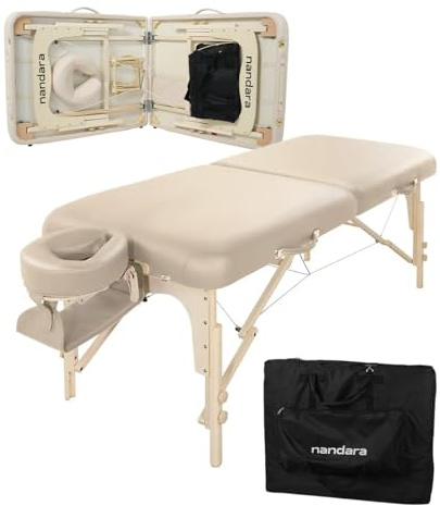 Table de Massage Pliante spéciale Professionnels Amara Largeur 76cm - Matelas 6.35cm, Shiatsu, Panneaux Reiki, 4-5 Massages par Jour (Beige)