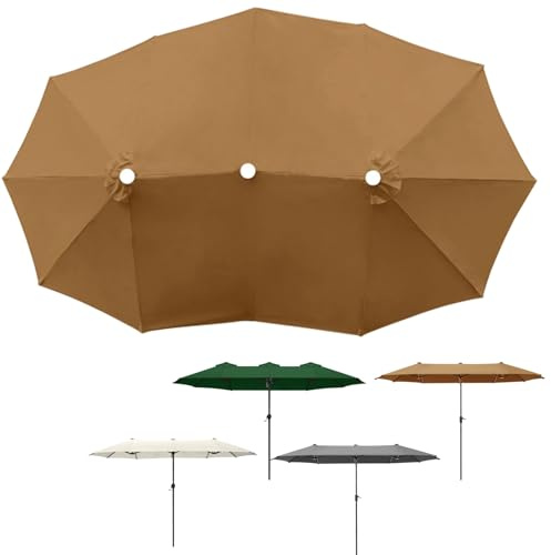 SAGIDAR Rechange Toile De Parasol De Jardin 3 Têtes 12 Baleines, Ø270cm Imperméable Auvent De Remplacement pour Parasol Gris/Vert, Auvent Housse De Rechange pour Plage Piscine Cour Jardin(Brown)