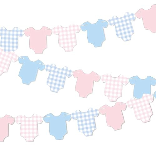 AstraGlam Lot de 2 Décorations de Révélation de Genre – Guirlande Vêtements de Bébé pour Garçons Filles, Corde à Linge Body Rose Bleu, Décoration Fête de Naissance, Décor de Fête Neutre pour