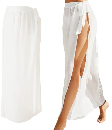 HTTDSLF Pareo Femme Plage, Plago Pareo Bain Robe, Wrap de Plage Femme, Sarong de Maillot Jupe Longue, Cache Sexy Wrap Jupes, Longs Jupe de Plage Maillot De Bain Cover Up à Glands