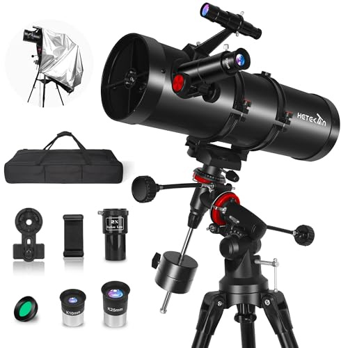 Telescopio Riflettore 150EQ per Adulti e Principianti, Telescopio Astronomico Professionale con Montatura Equatoriale, Supporto Smartphone, Treppiede, Copertura Antipolvere e Borsa da Trasporto