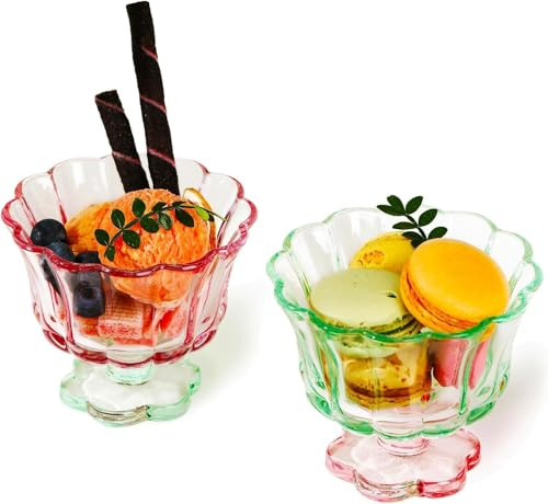 Lnwwrv 1 Ensemble de 2 Coupes en Verre pour Glace de 260 ML, en Forme de pétale, adaptées pour des Coupes de Dessert de Sundae glacé, etc.