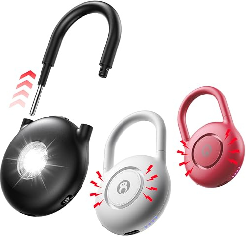HOU 130dB Taschenalarm für Frauen – Wiederaufladbar & Superlaut – Sicherer Alarm für Frauen unterwegs, Kinder & Senioren – Selbstverteidigung Schlüsselanhänger mit LED Licht, Weiß