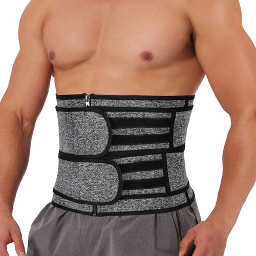 SLIMBELLE Cintura snellente per uomini e donne, cintura in neoprene per allenamento, allenamento per il controllo della pancia, cintura dimagrante per fitness e bruciare i grassi, Grigio, XXL