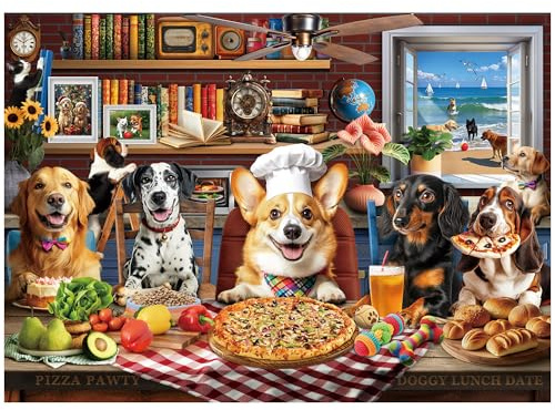 BenBen 500 Teile Puzzle für Erwachsene, Hunde Dinnerparty, Tiere Klassische Puzzles für Frauen und Männer, als Heimdekoration