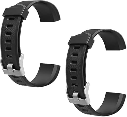 ID115 Plus Replacement Bands 2-Pack, 20mm Silicone Watch Strap Compatible with ID115Plus HR Fitness Tracker, Adjustable Sport Wristbands, Black
