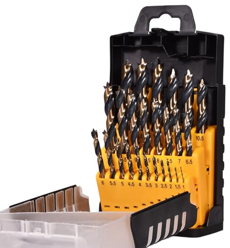 Holzbohrer Set 1-13mm 25tlg, HSS-G Bohrerset für präzise und saubere Bohrungen - Bohrer Set Holz - Holzbohrer Set Mit Koffer, Brad Point, 0,5mm Schritte