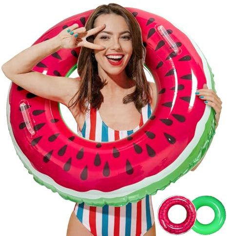 Anello da Nuoto per Adulti, dellyy Galleggiante Gonfiabile Piscina Anguria con Manici 75 cm, Ciambella Salvagente Gonfiabile, Anello Galleggiante Piscina, per Feste Estive in Piscina e in Spiaggia