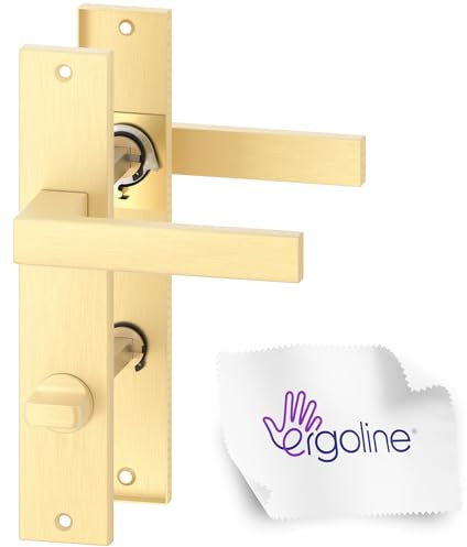 ERGO line CUBE Gold Türbeschlag Türgriff für Badtüren, Langschild Drückergarnitur, Türbeschlag, Türklinke Messingfarben Matt, Türdrücker, WC - Badezimmer