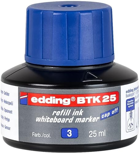 edding BTK 25 Nachfülltinte Whiteboardmarker - blau - 25 ml - mit Tropfendosiersystem, zum schnellen Nachfüllen fast aller edding Whiteboardmarker
