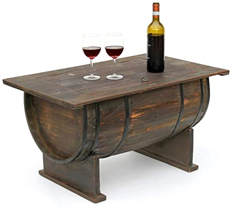 DanDiBo Couchtisch als halbiertes Weinfass Tisch aus Holz Beistelltisch 80 cm 5084 Weinregal Wein Fass Bar