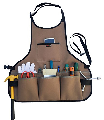 zojo Waterproof Garden Tool Apron with Tool Pockets fit for Gardening Workers mechanics, machinists, artists, chefs, tattoo, barbers, bartenders, gardener and more (Coffee)