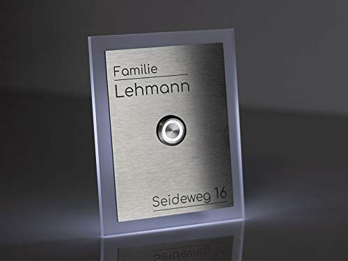 Beleuchtete Edelstahl Türklingeln mit Gravur und über 100 Motive | Gravierte Klingelplatte mit Led-Beleuchtung Größe: 11x14 cm Klingel-Taster Klingelschild Namen