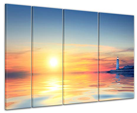 Bilderdepot24 Keilrahmenbild Leuchtturm im Sonnenuntergang - Bild auf Leinwand - 180x120 cm quer mehrteilig Keilrahmenbilder Landschaften Romantik - Idylle