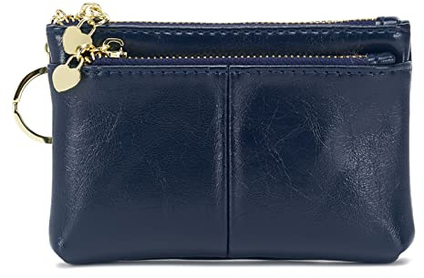 ZOOEASS Women PU Leather Zip Mini Coin Purse With Key Ring Triple Zipper Card Holder Wallet (Navy)