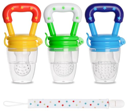 Baby Fruit Feeder JUYOO Weaning Dummies Set Include 3 Pcs Food Feeder Pacifiers with Pacifier Clips Teething Dummy for Babies Infant Toddlers